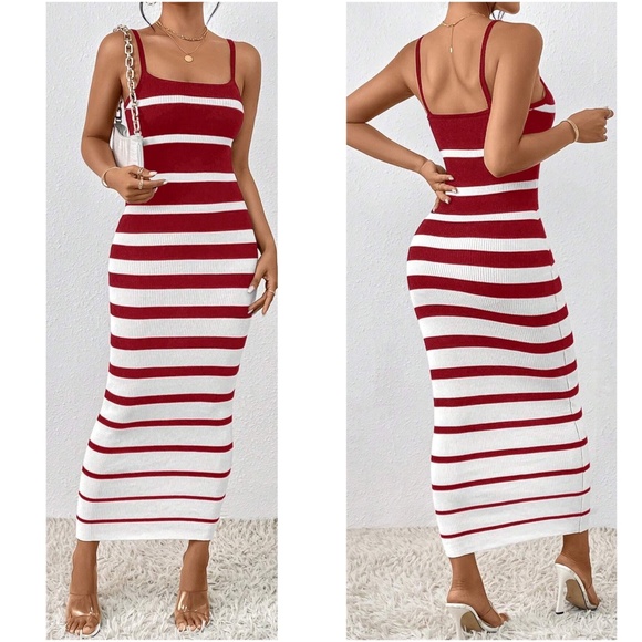 Fitted Striped Color Block Sexy Midi Dress - Picture 6 of 6